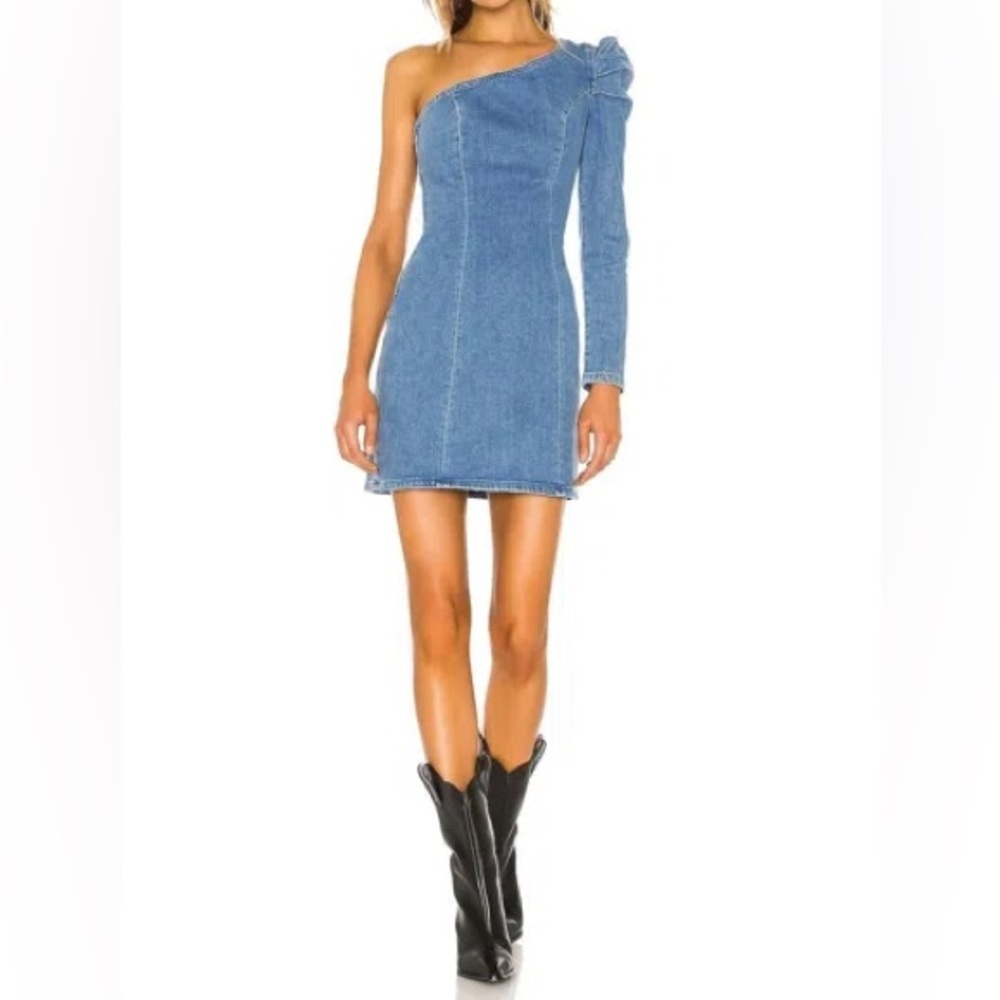 GRLFRND ELLIE One-Shoulder Denim Dress Size XS